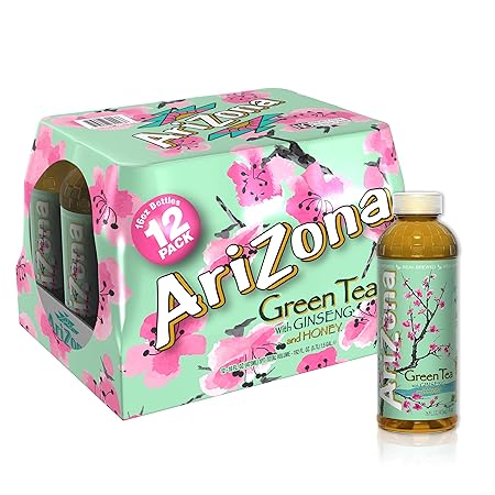 Arizona Green Tea with Ginseng and Honey - 16 Fl Oz (Pack of 12)