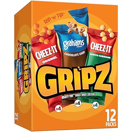 Gripz Mini Baked Snack Crackers, Sweet and Salty Snacks, Variety Pack, 11oz Box (12 Pouches)