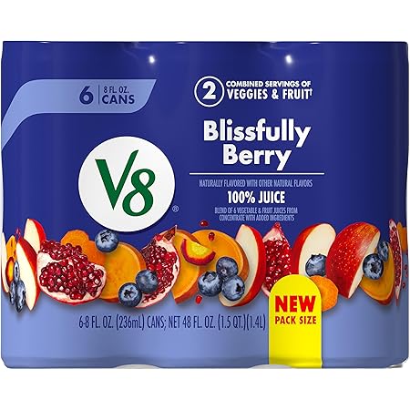 V8 Blissfully Berry 100% Fruit and Vegetable Juice, 8 fl oz Can (6 Pack)