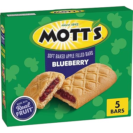 Mott's Soft Baked Apple Filled Bars, Blueberry Flavor Snacks, Made with Real Fruit, 5 Ct, 6.55 oz