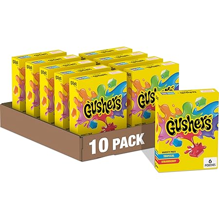 Gushers Fruit Flavored Snacks, Stranger Things Edition, Variety Pack, Tropical and Strawberry Flavors, 6 Ct, 4.8 oz (Pack of 10)