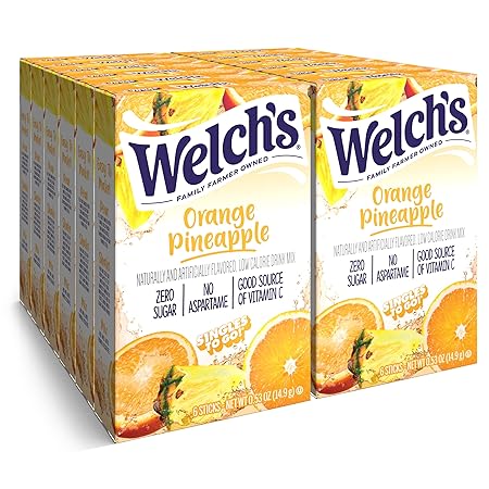 Welch's Singles To Go Water Drink Mix - Powder Sticks, 12 Boxes with 6 Packets Each - 72 Total Servings, Orange Pineapple, Pack of 12