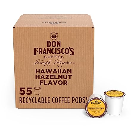 Don Francisco's Hawaiian Hazelnut Flavored Coffee - 55 K-Cup Compatible Single-Serve Pods - 100% Arabica - Compatible with Keurig Brewers