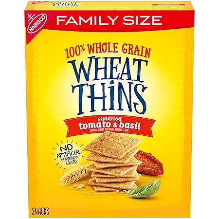 Wheat Thins Sundried Tomato & Basil Snacks, Whole Grain Wheat Crackers, Snack Crackers, Family Size, 13 oz