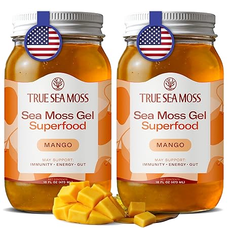 TrueSeaMoss Sea Moss Gel – Made in USA – Wildcrafted Seamoss, Fresh Fruits & Vegetables – Mango, Pack of 2 (Labels May Vary)