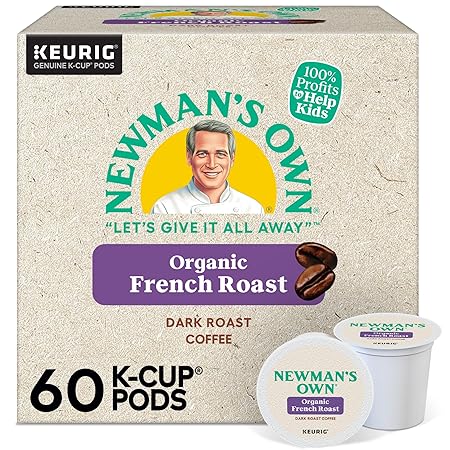 Newman's Own Organic French Roast Coffee, Keurig Single Serve K-Cup Pods, Dark Roast Coffee, 60 Count, (6 Packs of 10)
