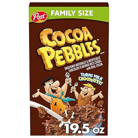 Cocoa PEBBLES Cereal, Chocolatey Kids Crunch, Gluten Free Sweetened Rice Crunch, 19.5 oz Family Size Cereal Box