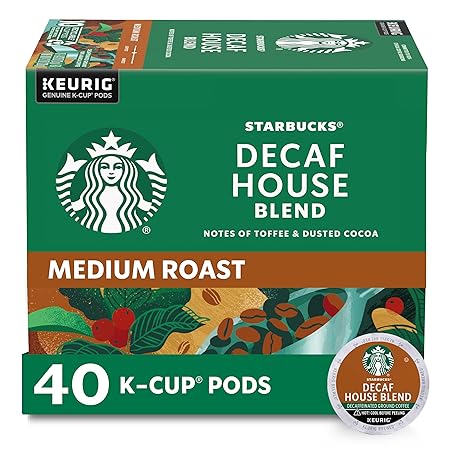 Starbucks Decaf K-Cup Coffee Pods, House Blend for Keurig Brewers, 1 box (40 pods)
