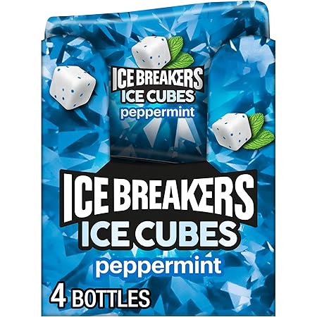 ICE BREAKERS Ice Cubes Peppermint Sugar Free Chewing Gum Bottles, 3.24 oz (4 Count, 40 Pieces)