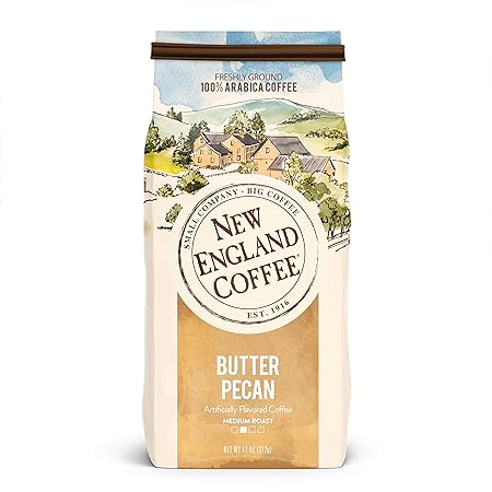 New England Coffee Butter Pecan Medium Roast Ground Coffee, 11oz Bag (Pack of 1)