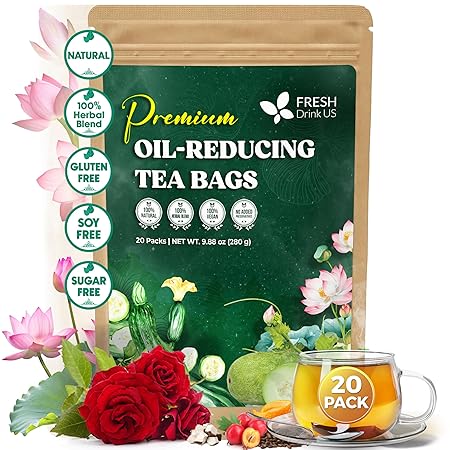 FRESHDRINKUS, 20 Packs of Oil Reducing Tea, Oil Cleansing for Liver, 10 Herbal Ingredients, Traditional Recipe Tea for Liver, 100% Natural, Easy Brewing, Steep Repeatedly