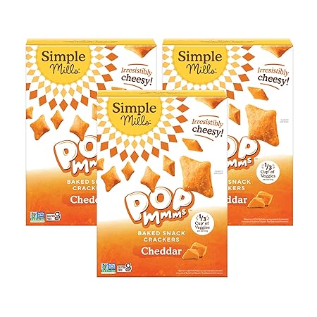 Simple Mills Pop Mmms Cheddar Baked Snack Crackers, Gluten Free, 4 Ounce (Pack of 3)