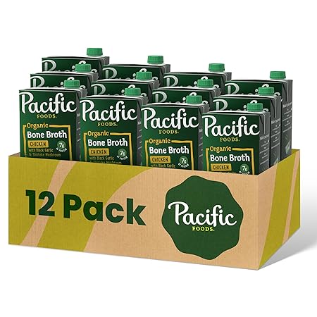 Pacific Foods Organic Chicken Bone Broth With Black Garlic and Shiitake Mushroom, 32 oz Carton (12 Pack)