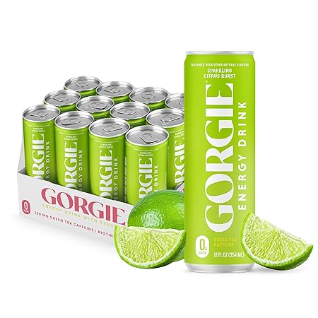 GORGIE Sugar Free Natural Energy Drinks, Sparkling Citrus Burst (12 Pack) - Healthy Energy Drinks - Natural Coffee Replacement with Green Tea Caffeine and Biotin - 150mg Caffeine, Vegan, & Low Calorie