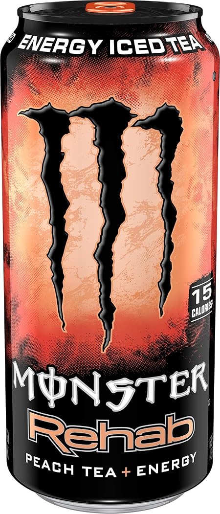 Monster Rehab Peach Tea + Energy, Energy Iced Tea, 15.5 Ounce (Pack of 24)