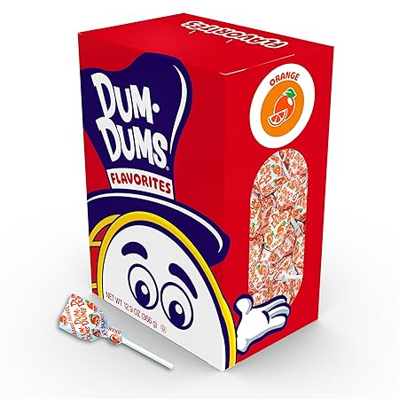 Dum Dums Orange Lollipops - Bulk Candy Box with Lollipops Individually Wrapped, Single Flavor Gourmet Suckers - 50 Count