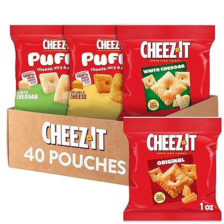 Cheez-It Cheese Crackers, Baked Snack Crackers, Lunch Snacks, Variety Pack (40 Pouches)