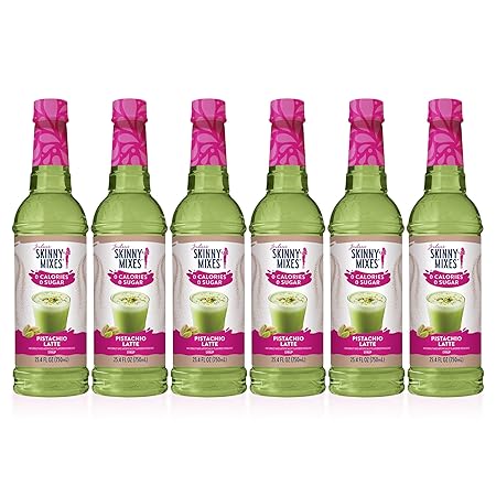 Jordan's Skinny Syrups Sugar Free Coffee Syrup, Pistachio Flavor Drink Mix, Zero Calorie Flavoring for Chai Latte, Protein Shake, Food & More, Gluten Free, Keto Friendly, 25.4 Fl Oz (Pack of 6)