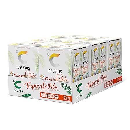 CELSIUS Sparkling Tropical Vibe, Functional Essential Energy Drink 12 Fl Oz (Pack of 24)