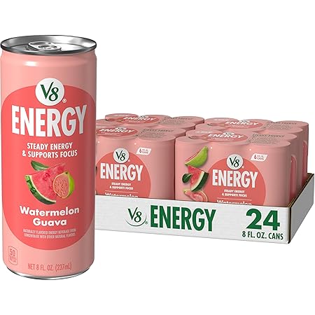 V8 Energy Watermelon Guava Energy Drink, 8 fl oz Can (24 Pack)