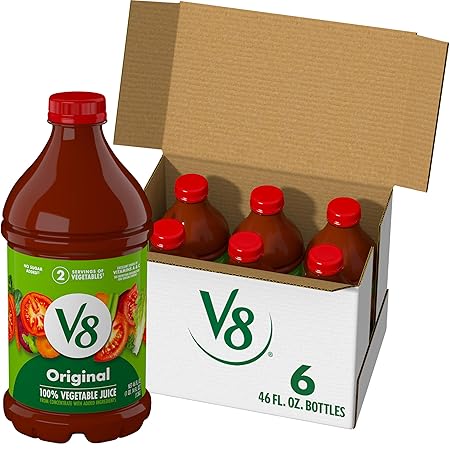 V8 Original 100% Vegetable Juice, 46 fl oz Bottle (6 Pack)