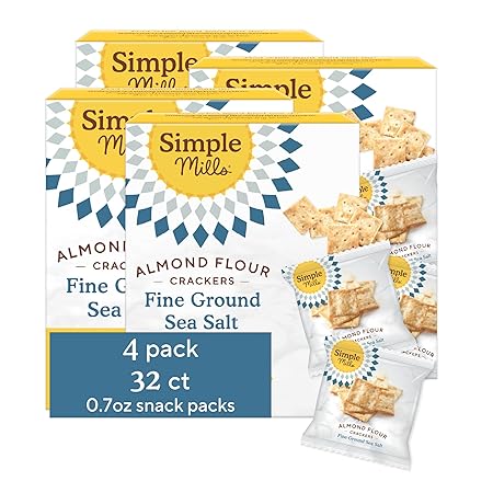 Simple Mills Almond Flour Crackers Snack Packs, Fine Ground Sea Salt, Healthy Halloween Snacks for Kids, Cheese Crackers, Gluten Free, 8 Ct (Pack of 4)