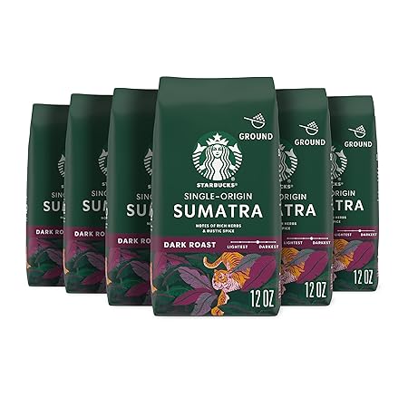 Starbucks Ground Coffee, Dark Roast Coffee, Sumatra, 100% Arabica, 6 bags (12 oz each)