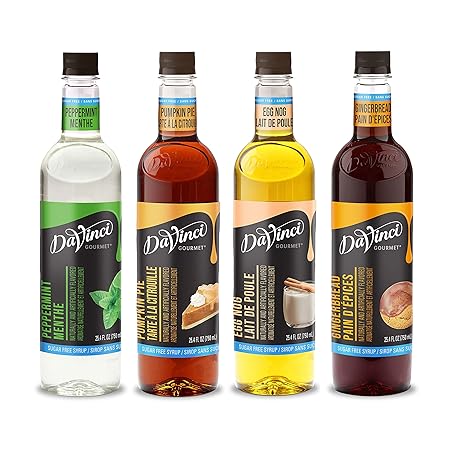 DaVinci Gourmet Sugar Free Syrup, Holiday Variety Pack - Peppermint, Pumpkin Pie, Egg Nog, Gingerbread, 25.4 Fl Oz (Pack of 4)