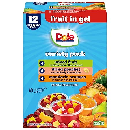 Dole Diced Peaches, Mandarin Oranges, and Mixed Fruit in Gel Variety Pack - Dole Fruit Bowls Snacks - 4.3 oz Bowls - 12 Pack