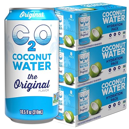 C2O - Coconut Water, The Original Flavor (24 Pack, 3 Boxes of 8) - Made with Fresh Coconut Water - Plant Based, Non GMO Canned Water - Natural Hydration, Electrolytes & Potassium - 24 Cans, 10.5 FL OZ