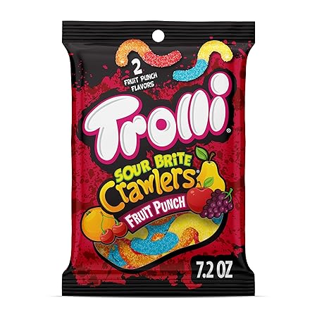 Trolli Sour Brite Crawlers, Candy, Fruit Punch, Sweet and Sour, Gummy Worms, 7.2 oz