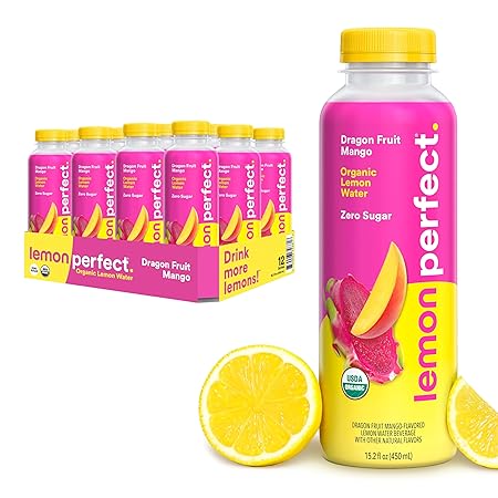 Lemon Perfect Dragon Fruit, Flavored Lemon Water, Organic, Zero Sugar, Healthy Hydration Drinks, 15.2 fl oz Bottles (12-Pack)