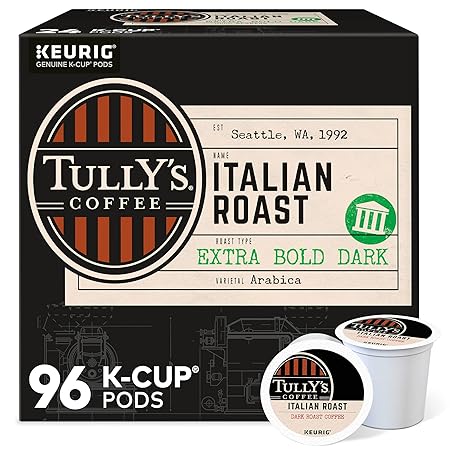 Tully's Coffee Italian Roast Keurig Single-Serve K-Cup Pods, Dark Roast Coffee, 96 Count