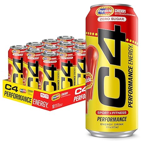 Cellucor C4 Energy Drink Cherry, Carbonated Sugar Free Pre Workout Performance Drink with no Artificial Colors or Dyes, 16 Oz, Pack of 12