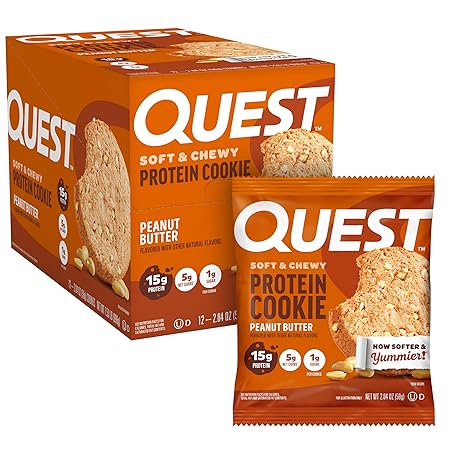 Quest Nutrition Peanut Butter Protein Cookie, 15g Protein, 1g Sugar, 5g Net Carbs, Keto Friendly, High Protein, Low Carb; 12 Count