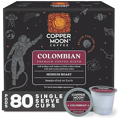 Copper Moon Single Serve Coffee Pods For Keurig K-Cup Brewers, Medium Roast, Colombian Blend, 80 Count