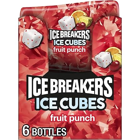 ICE BREAKERS Ice Cubes Fruit Punch Sugar Free Chewing Gum Bottles, 3.24 oz (6 Count, 40 Pieces)