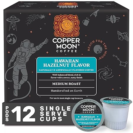 Copper Moon Single Serve Coffee Pods for Keurig K Cup Brewers (Hawaiian Hazelnut - Medium Roast) 12 Count