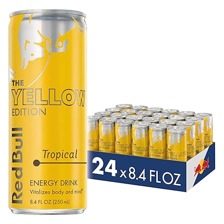 Red Bull Yellow Edition Energy Drink, Tropical, with 80mg Caffeine plus Taurine & B Vitamins, 8.4 Fl Oz, Pack of 24 Cans