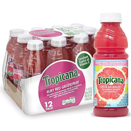 Tropicana Ruby Red Grapefruit Juice Drink, 15.2 fl oz Bottles, (Pack of 12)