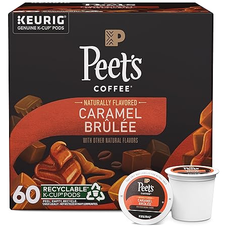 Peet's Coffee, Flavored Light Roast Keurig K-Cup Pods - Caramel Brûlée 60 Count (6 Boxes of 10 K-Cup Pods)