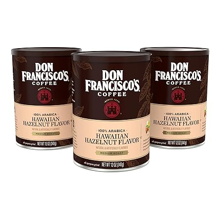 Don Francisco's Hawaiian Hazelnut Ground Flavored Coffee: Rich, Aromatic 100% Arabica Beans - (3 x 12 oz Recyclable Cans)