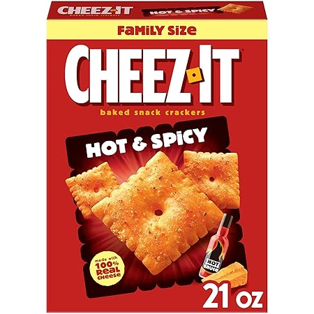 Cheez-It Baked Snack Crackers, Lunch Snacks, Family Size, Hot and Spicy, 21oz Box (1 Box)