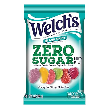 Welch's Zero Sugar Fruity Bites, Island Fruits Snack Pack, Gluten Free & Sugar Free Snacks, 3oz Snack Pack (Pack of 1)