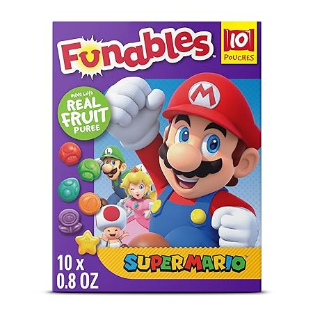 Funables Fruity Snacks, Super Mario, Assorted Fruit, Flavored Snacks, 0.8 oz 10 ct