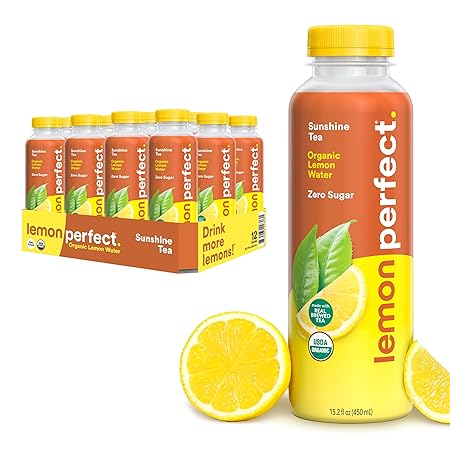 Lemon Perfect Sunshine Tea, Half Flavored Lemon Water (Original Lemon) & Half Iced Tea, Organic, Zero Sugar, Healthy Hydration Drinks, 15.2 fl oz Bottles (12-Pack)