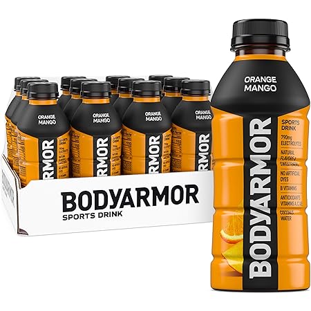 BODYARMOR Sports Drink Sports Beverage, Orange Mango, Coconut Water Hydration, Natural Flavors With Vitamins, Potassium-Packed Electrolytes, Perfect For Athletes, 16 Fl Oz (Pack of 12)