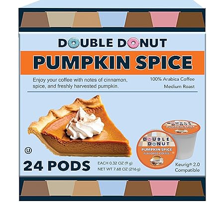 Double Donut Pumpkin Spice Coffee Pods, Single Serve Coffee for Keurig K Cups Machines, Medium Roast Pumpkin,24 Count