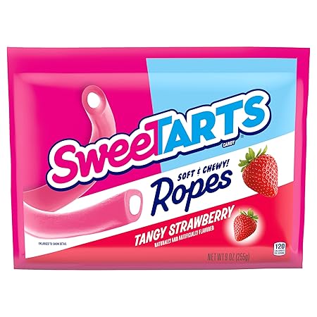 SweeTARTS Soft & Chewy Ropes Candy, Tangy Strawberry Flavor, 9 Ounce Pouch