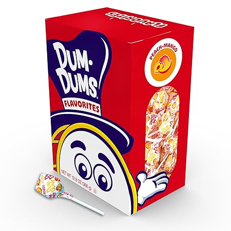 Dum Dums Peach Mango Lollipops - Bulk Candy Box with Lollipops Individually Wrapped, Single Flavor Gourmet Suckers - 50 Count
